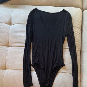 Cozy deep v neck Black Long Sleeve Bodysuit
